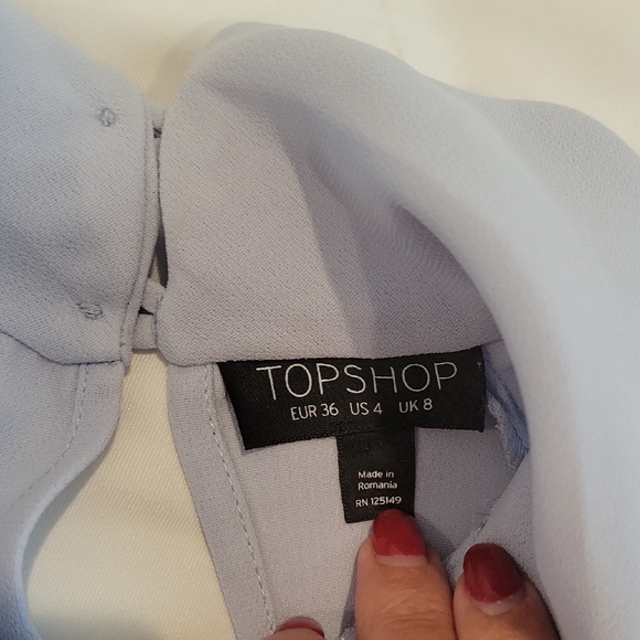 Topshop Light Blue Cold Shoulder Ruffle Blouse - Picture 4 of 7